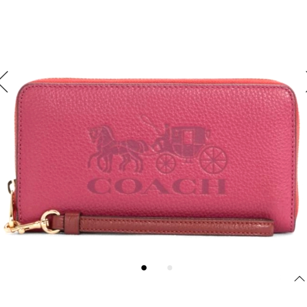 NWT Coach Colorblock Long Zip Around Wallet Ivory/Pink/Red Leather Horse/Carriag